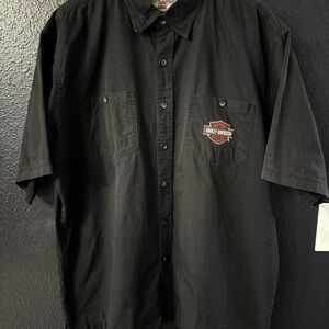 Harley-Davidson Black Short Sleeve Button-Down Shirt with Logo Patch